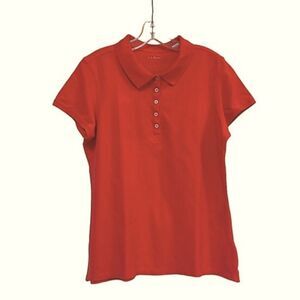 L.L. Bean womens red collared 1/4 button up cotton polo short sleeve shirt sz 1X
